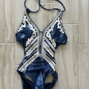 Nanette Lepore Embroidered One Piece Swimsuit Bathing medium NWOT